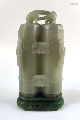 Chinese Carved Jade Vase with Cover & Stand