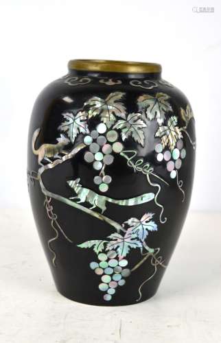 Chinese Bronze Vase w. Mother Pearl Inlaid