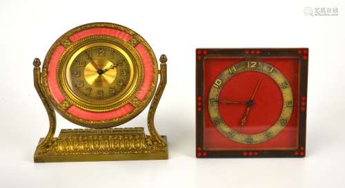 Two  Enameled Bronze Desk Clocks