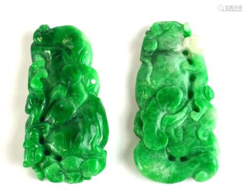 Pair of Chinese Green Jadeites with Caving