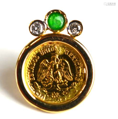 22K Gold Mexican Enamel Coin Pin