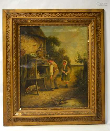 Antique Framed Oil Painting on Canvas - Locker