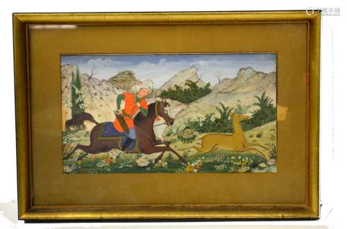 Persian Framed Hunting Scene Painting