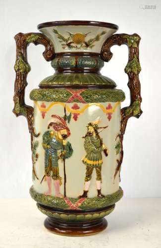 Large Majolica Vase with Two Handles