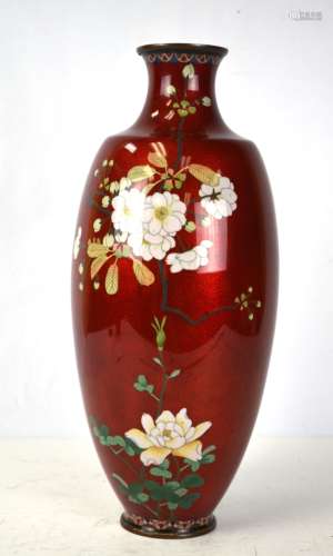 Japanese Red Floral Cloisonne Vase