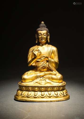 CHINESE GILT BRONZE FIGURE OF SHAKYAMUNI