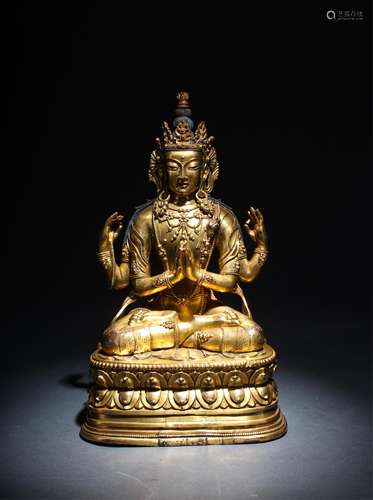 CHINESE GILT BRONZE FIGURE OF GUANYIN