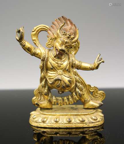 18TH CENTURY TIBETAN GILT BRONZE FIGURE OF YAMA