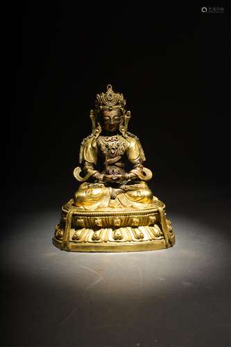 CHINESE GILT BRONZE FIGURE OF AMITAYUS