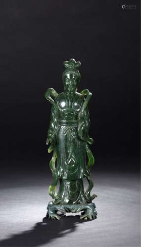 CHINESE SPINACH JADE FIGURE OF LADY