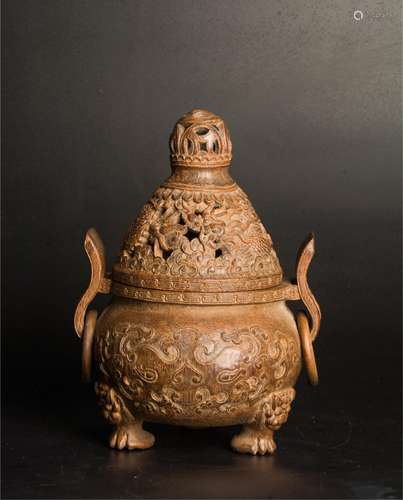 CHINESE BAMBOO CARVED INCENSE CENSER