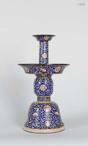 CHINESE BRONZE ENAMEL CANDLE STAND WITH MARK