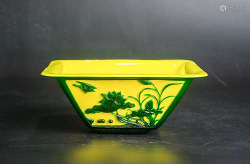 CHINESE GREEN OVER YELLOW PLANTERS W/ MARK