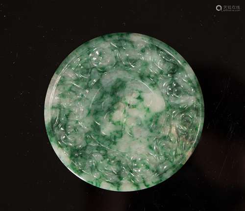 CHINESE GREEN JADEITE DISC PLAQUE