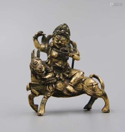 QING DYNASTY GILT BRONZE FIGURE OF DEITY