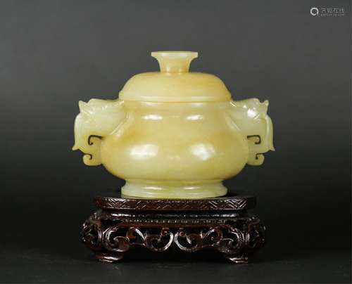 CHINESE JADE CARVED TWIN EAR CENSER