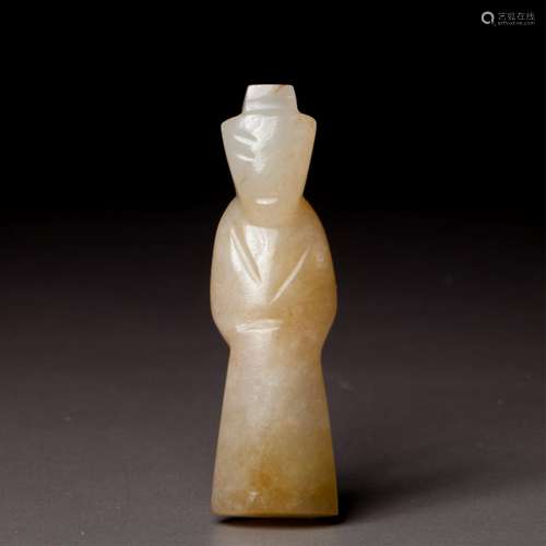 CHINESE HAN STYLE WHITE JADE FIGURINE PENDANT