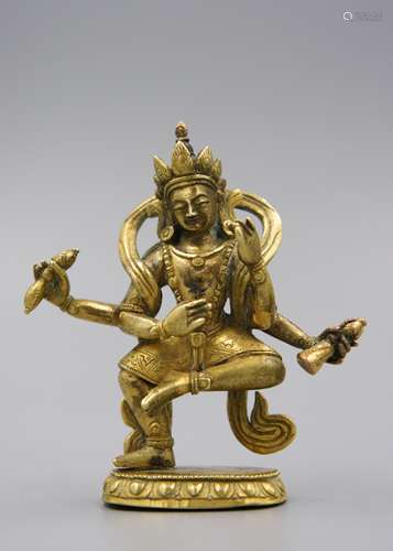 QING DYNASTY GILT BRONZE FIGURE OF DEITY