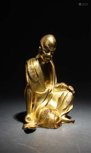 CHINESE GILT BRONZE FIGURE OF LOHAN