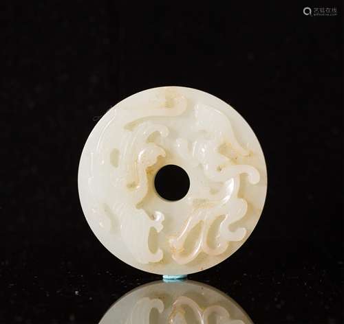 CHINESE WHITE JADE BI CARVED WITH DRAGON AND PHOEN