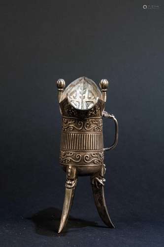 CHINESE SILVER ARCHAIC STYLE JUE CUP