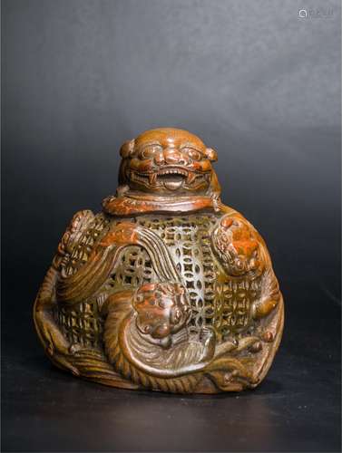 CHINESE BAMBOO CARVED FOOLION GROUP