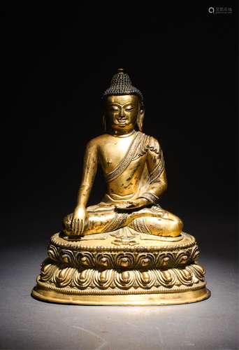 CHINESE GILT BRONZE FIGURE OF SHAKYAMUNI