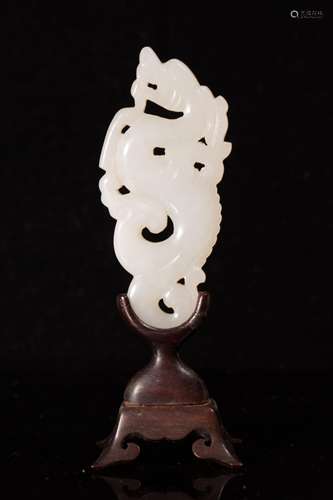 CHINESE WHITE JADE DRAGON WITH STAND