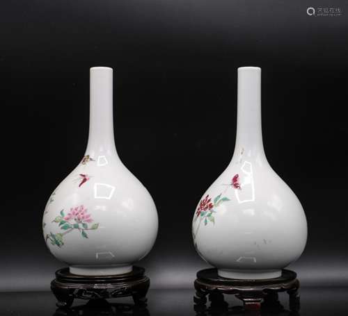 PAIR OF CHINESE FAMILLE ROSE BOTTLE VASES