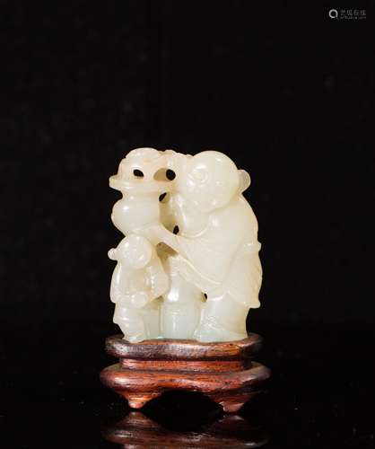 FINE CHINESE WHITE JADE BOY WITH STAND