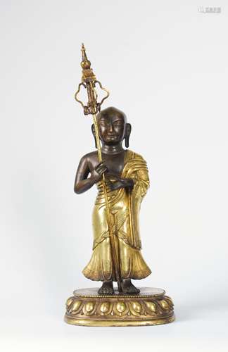 CHINESE GILT BRONZE STANDING BUDDHIST MONK