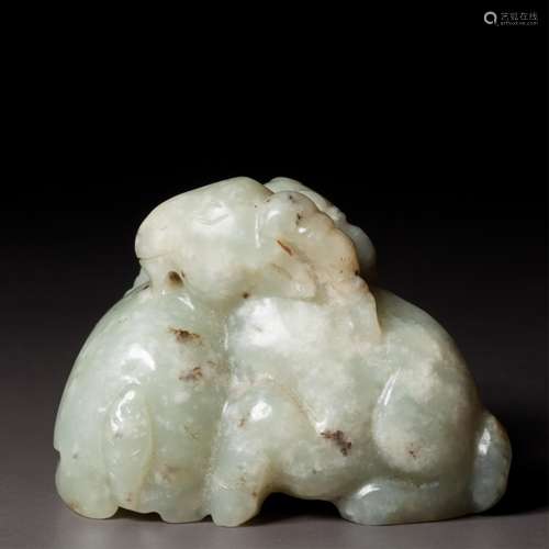 CHINESE JADE CARVED RAM GROUP