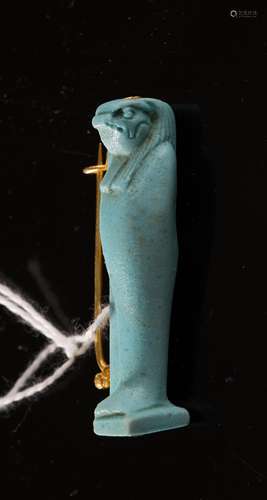 ANCIENT EGYPTIAN FAIENCE ON A GOLD BROOCH