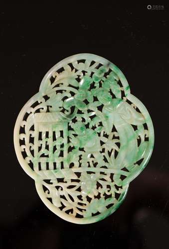 CHINESE GREEN JADEITE PLAQUE IN OPEN WORK