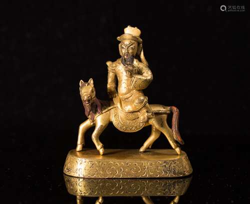 CHINESE GILT BRONZE FIGURE OF GUANDI