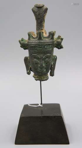 15TH C BRONZE BUDDHA HEAD FROM SOUTHEAST ASIA