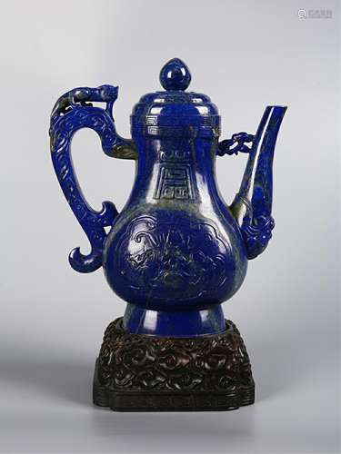 CHINESE LAPIS LAZULI CARVED WINE EWER