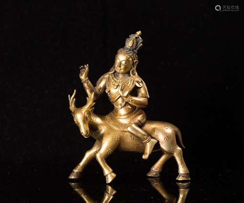 CHINESE BRONZE BUDDHA RIDING A DEER