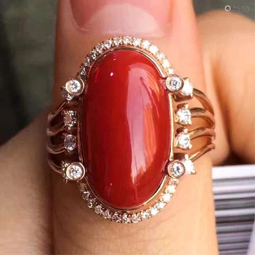 AKA CORAL ON 18K DIAMOND GOLD RING