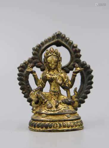 18TH C GILT BRONZE BUDDHA SITTING ON TURTLE