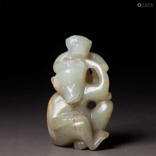 CHINESE HETIAN JADE FIGURE OF MONKEY