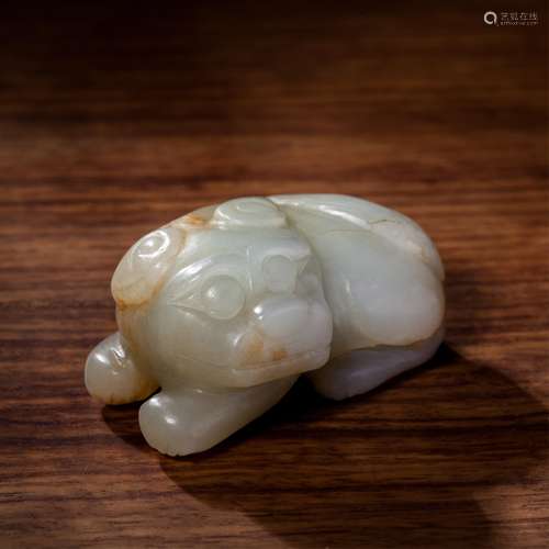 CHINESE CELADON JADE FIGURE OF BEAST