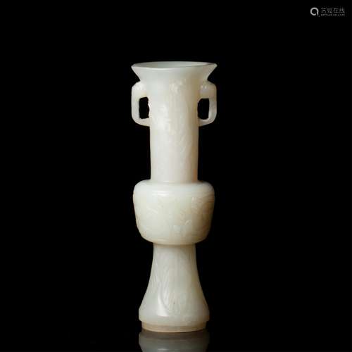 CHINESE JADE CARVED TWIN EAR GU VASE