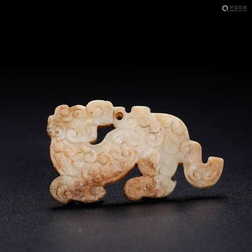 CHINESE JADE CARVED TIGER PLAQUE