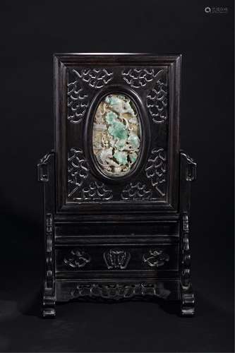 CHINESE ROSEWOOD TABLE SCREEN WITH JADEITE PLAQUE