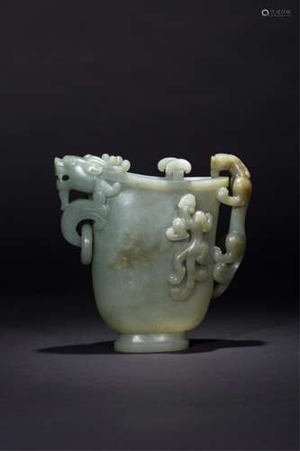 CHINESE CELADON JADE CHILONG JUE CUP