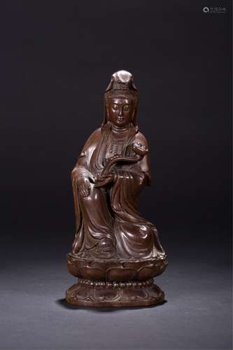 CHINESE HARDWOOD FIGURE OF GUANYIN