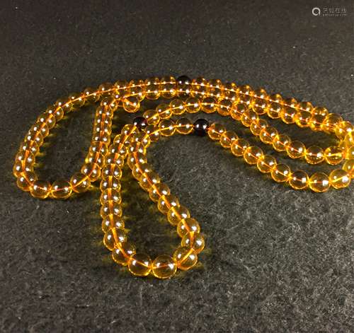 CHINESE AMBER PRAYER BEADS NECKLACE