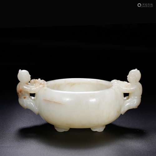 CHINESE WHITE JADE BRUSH WASHER WITH BOYS