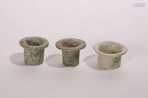 TRIO OF PRE-COLUMBIAN JADE EAR SPOOLS - MAYAN & ME